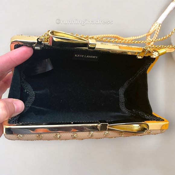 Kate Landry Gold Bow Clasp Evening Clutch with Chain or Braided Rope Crossbody - Picture 13 of 16